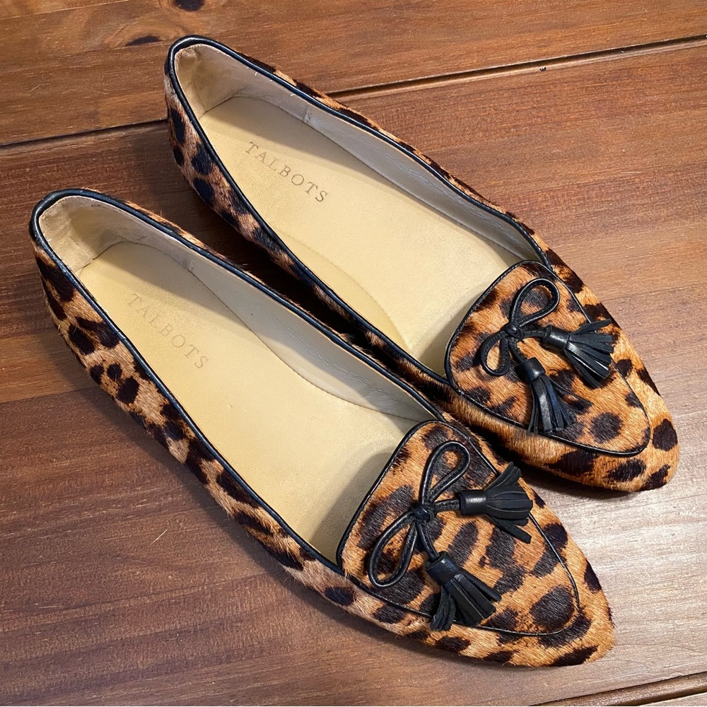 Talbots Francesca Leather Driving Moccasins in leopard-print calf hair